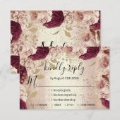 Bruiloft RSVP Glitter Bruidsroos Gouden Krans Flor Kaartje (Voorkant / Achterkant)