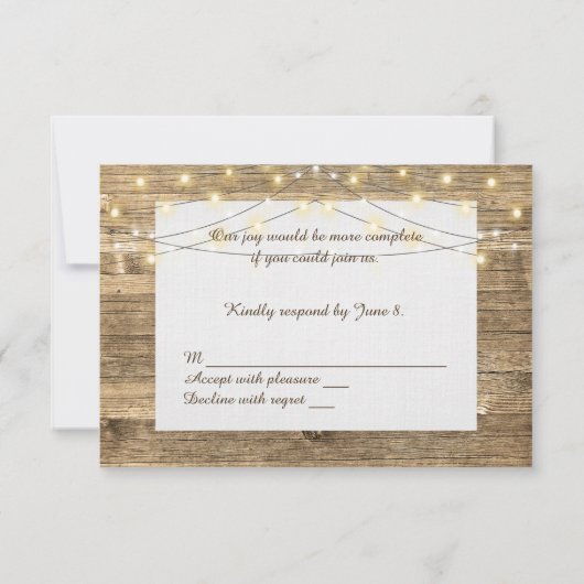 bruiloft RSVP- hout- en gloeilichten Kaart (Achterkant)