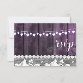 bruiloft RSVP - hout, kant, touwtjes harten Kaart (Voorkant)