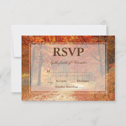 Bruiloft RSVP Houten Herfstboom Kaartje (Voorkant)