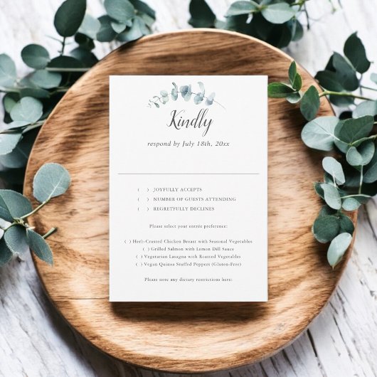 Bruiloft RSVP in het schrift van Rustic Eucalyptus