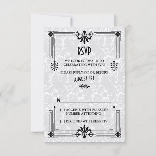 Bruiloft RSVP kaart Art Deco Roaring Twenties jare (Voorkant)