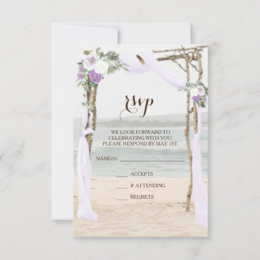 Bruiloft RSVP kaart Beach Arbor Lavender (Voorkant)