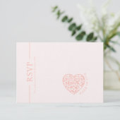 Bruiloft RSVP Kaart Blush Roze hart QR-code (Staand voorkant)