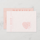 Bruiloft RSVP Kaart Blush Roze hart QR-code (Voorkant / Achterkant)