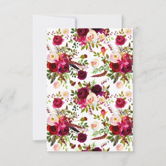 Bruiloft RSVP kaart - Burgundy bloemen, veren (Achterkant)