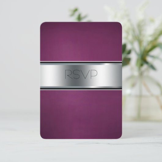 Bruiloft RSVP Kaart, Elegant Bourgondië en Silver (Staand voorkant)
