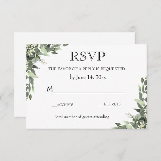 Bruiloft RSVP Kaart / Eucalyptus groen (Voorkant / Achterkant)