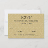 Bruiloft RSVP Kaart / Goud & Maroon Damask (Voorkant)