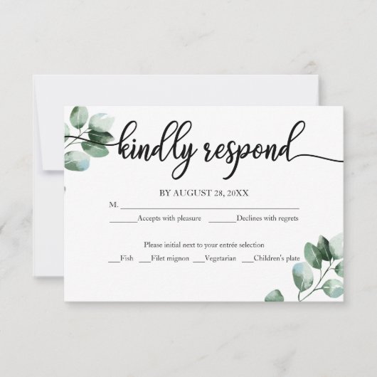 Bruiloft RSVP Kaart groen kalligrafie (Voorkant)