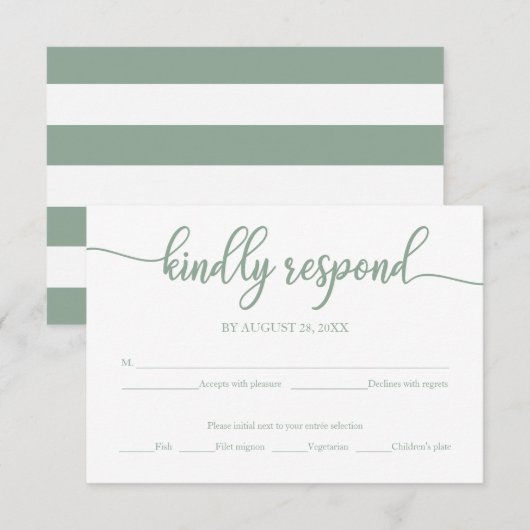 Bruiloft RSVP Kaart Groene Salie Kalligrafie (Voorkant / Achterkant)