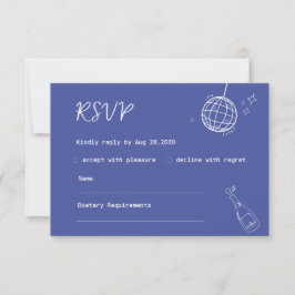 Bruiloft RSVP kaart handgetekende stijl in blauw