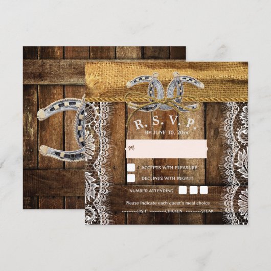 Bruiloft RSVP Kaart in Landelijke Western Stijl (Voorkant / Achterkant)