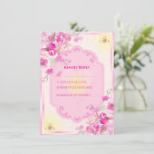Bruiloft RSVP kaart in levendig roze en goud (Staand voorkant)