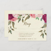 Bruiloft RSVP kaart Ivoor Bourgondië Bloemen (Voorkant / Achterkant)