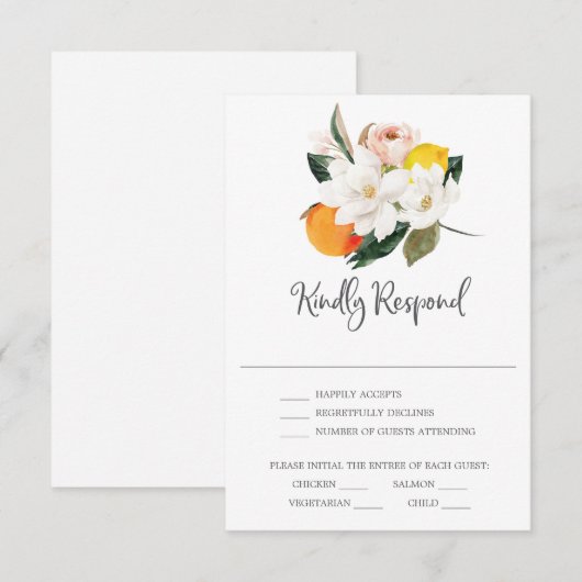 Bruiloft RSVP kaart Magnolia Citrus (Voorkant / Achterkant)
