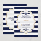 Bruiloft RSVP-kaart | Marine, Witte Nep-Burlap Str Kaart (Voorkant / Achterkant)