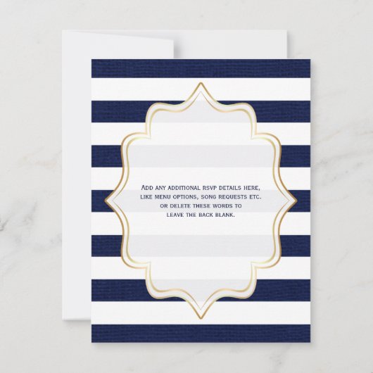 Bruiloft RSVP kaart | Marineblauw, Witte Nep-Burla (Achterkant)