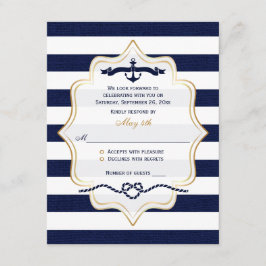 Bruiloft RSVP kaart | Marineblauw, Witte nepburlap