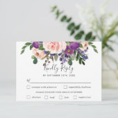 Bruiloft RSVP kaart met bloemmotief en maaltijdkeu (Staand voorkant)