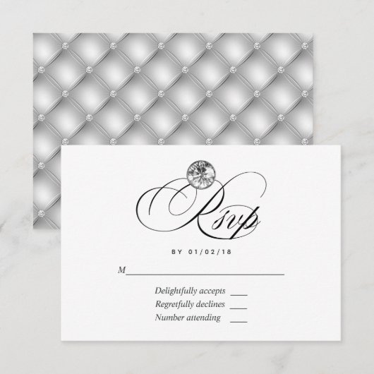 Bruiloft RSVP kaart met diamant (Voorkant / Achterkant)