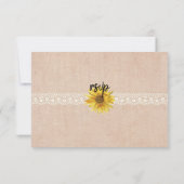 Bruiloft RSVP kaart met kant en jute zonnenbloemen (Achterkant)