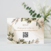Bruiloft RSVP Kaart met QR Code Faux Gold Foliage (Staand voorkant)