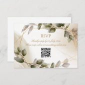 Bruiloft RSVP Kaart met QR Code Faux Gold Foliage (Voorkant / Achterkant)