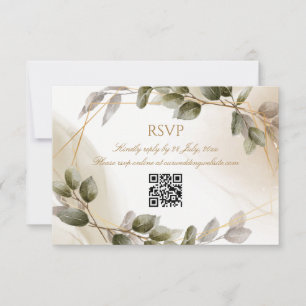 Bruiloft RSVP Kaart met QR Code Faux Gold Foliage