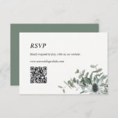 Bruiloft RSVP Kaart met QR Code Sage Groene Distel (Voorkant / Achterkant)