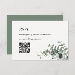 Bruiloft RSVP Kaart met QR Code Sage Groene Distel