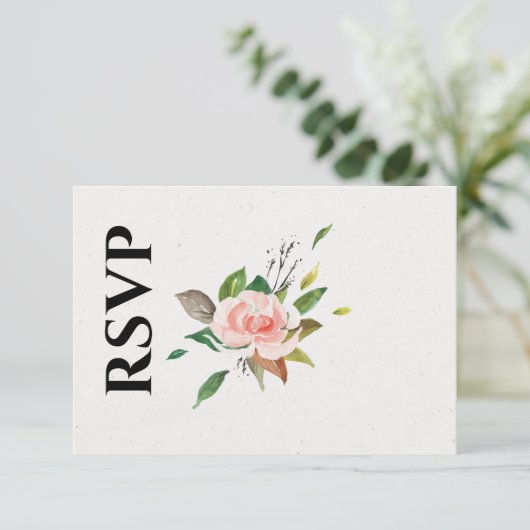 Bruiloft RSVP kaart met roos & gebladerte (Staand voorkant)