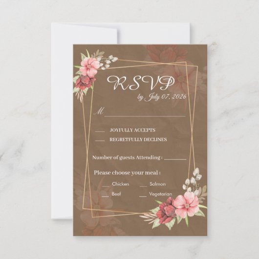 Bruiloft RSVP kaart met rustieke bloemmotieven (Voorkant)