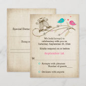 Bruiloft RSVP kaart met speelse verliefde vogels (Voorkant / Achterkant)