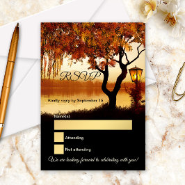 Bruiloft RSVP kaart met uitzicht op meer en boom