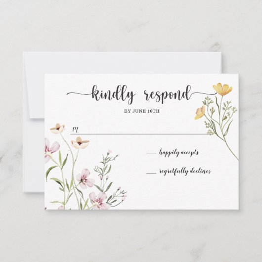 Bruiloft RSVP kaart met wilde bloemen (Voorkant)