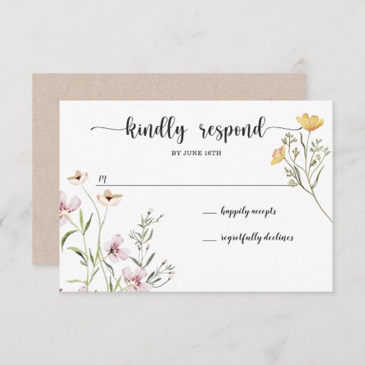 Bruiloft RSVP kaart met wilde bloemen (Voorkant / Achterkant)