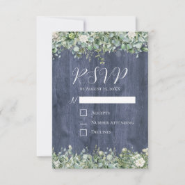 Bruiloft RSVP kaart Navy Hout Eucalyptus | Landeli