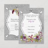 Bruiloft RSVP-kaart | Plum, NEP Zilver Folie Bloem Kaart (Voorkant / Achterkant)