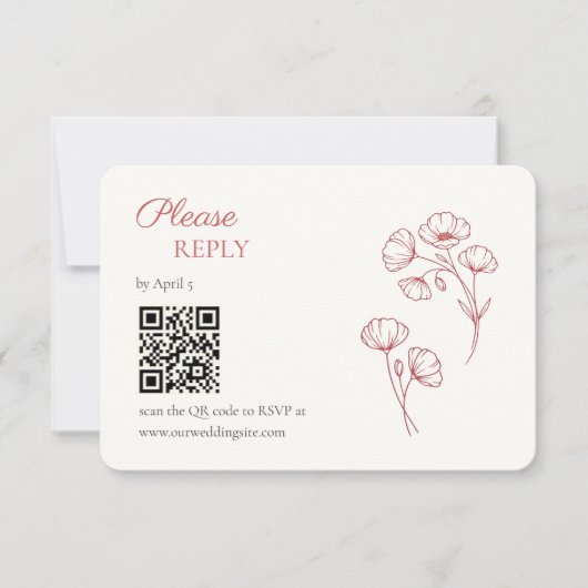 Bruiloft RSVP kaart Scarlet Poppy (Voorkant)