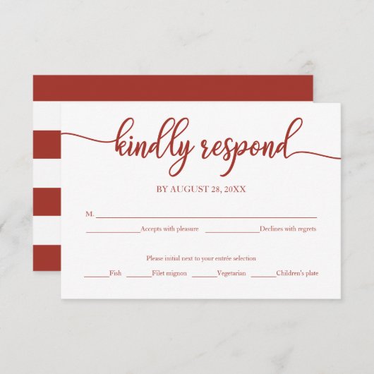 Bruiloft RSVP Kaart Terracotta Kalligrafie (Voorkant / Achterkant)