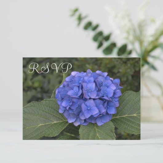 Bruiloft RSVP Kaarten Blue Hydrangea Bloemen (Staand voorkant)