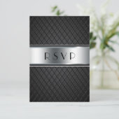 Bruiloft RSVP Kaarten, Elegant Zwart en Zilver (Staand voorkant)