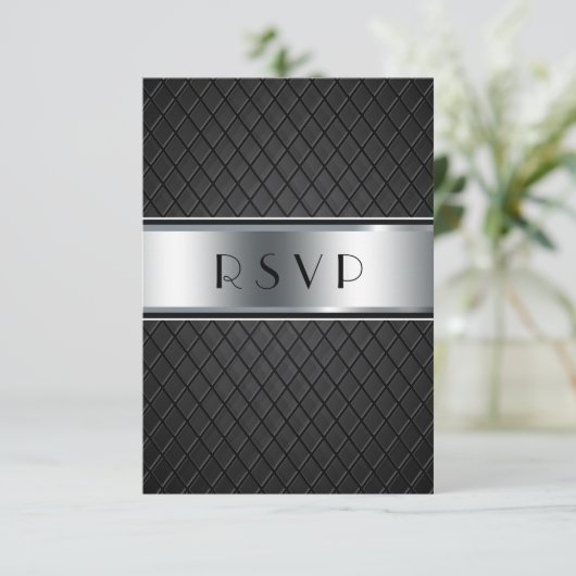 Bruiloft RSVP Kaarten, Elegant Zwart en Zilver (Staand voorkant)