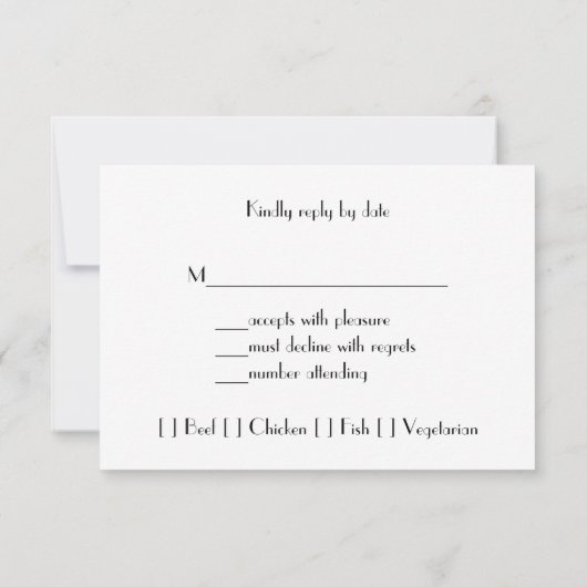 Bruiloft RSVP Kaarten, Elegant Zwart en Zilver (Achterkant)