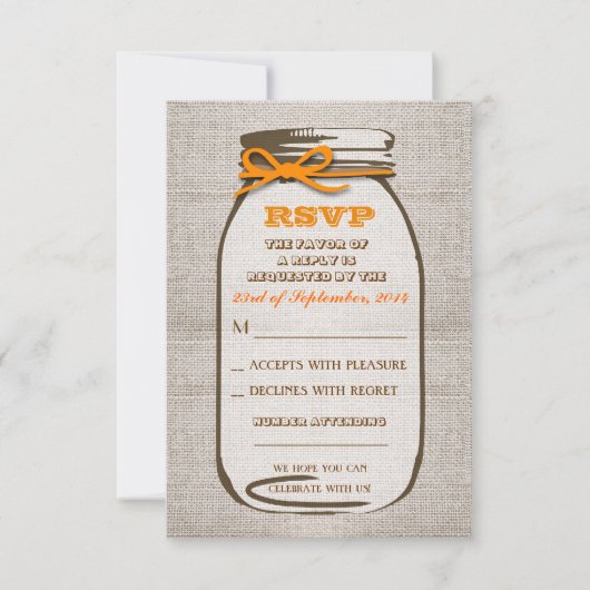 Bruiloft RSVP kaarten in jute pot met rustieke uit Kaartje (Voorkant)