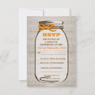 Bruiloft RSVP kaarten in jute pot met rustieke uit Kaartje