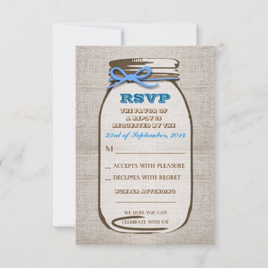 Bruiloft RSVP kaarten in jute stenen pot Kaartje (Voorkant)