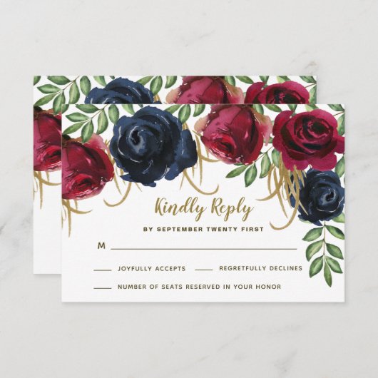 Bruiloft RSVP Kaarten in Landelijke Burgundy en Ma (Voorkant / Achterkant)