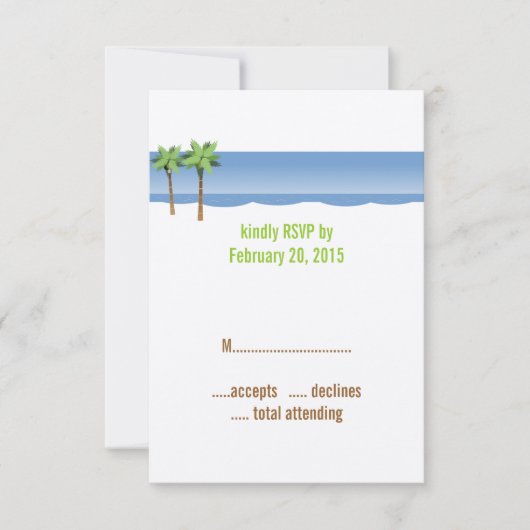 Bruiloft RSVP Kaarten met Palmboom Strand Kaartje (Voorkant)